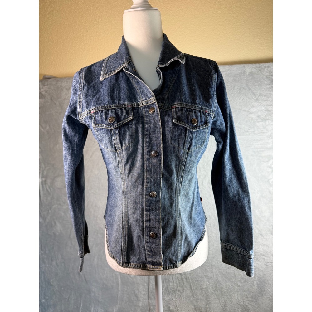 ARIZONA JEAN CO Womens M Blue Denim Shirt Jacket Western Button Front Cotton